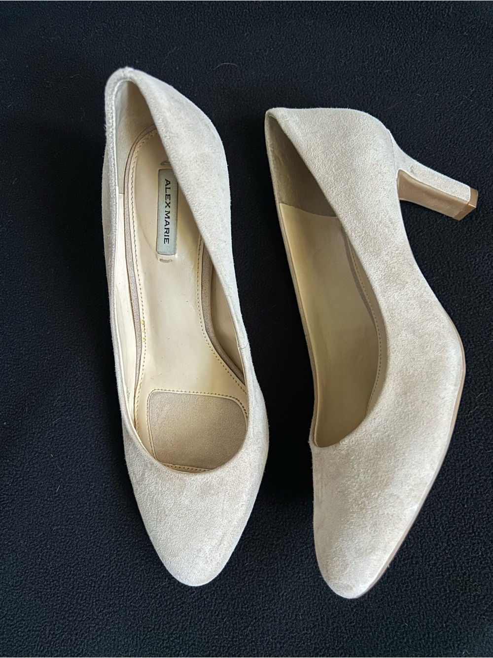 Alex Marie Light Beige Suede Mid-Heel Pumps